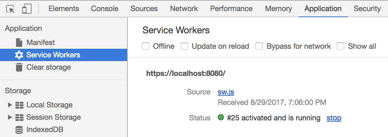 图3.12.1 查看当前页面注册的 Service Workers